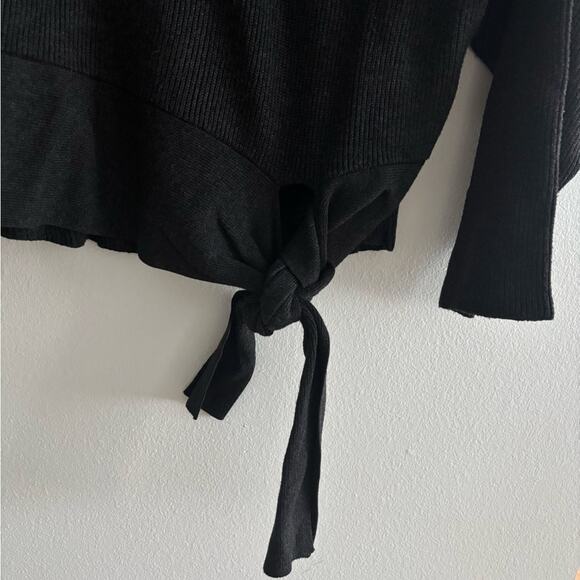 Zara Knit Gray Ribbed Knit Turtleneck Waist Side Tie Chunky Comfy Sweater Medium - Picture 3 of 9